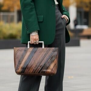 Vintage Varon Embossed Snakeskin Leather Top Handle Tote Handbag Multicolor